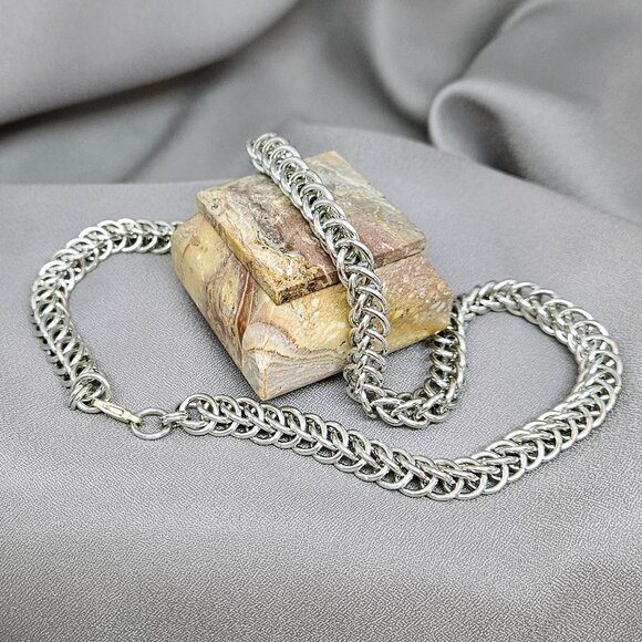 NWOT Unisex Necklace!  Handmade Chainmaille of Shinny Aluminum Rings - 20" long - Picture 1 of 14